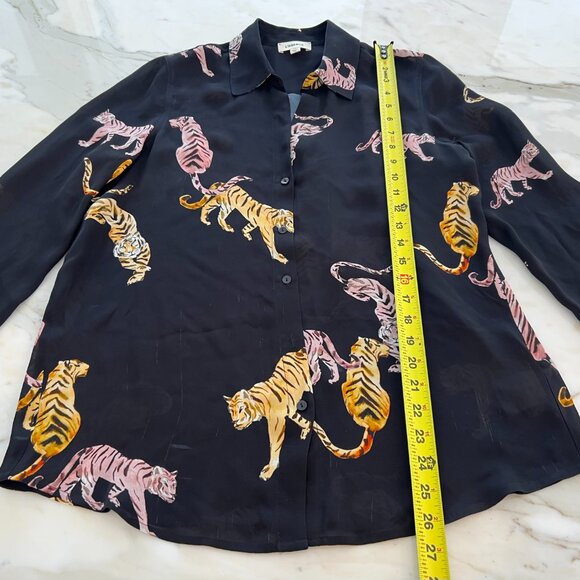 L'AGENCE BLACK MULTI SILK TIGER PRINT SHIIRT SIZE S/P NWOTS! - Picture 9 of 15
